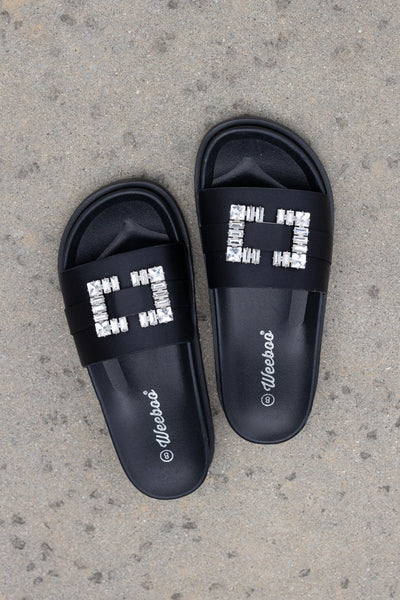 Weeboo Crystal Skies Rhinestone Buckle Slide Sandals - SHE BADDY© ONLINE WOMEN FASHION & CLOTHING STORE