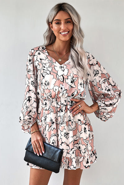 Floral Balloon Sleeve Ruffle Hem Dress - SHE BADDY© ONLINE WOMEN FASHION & CLOTHING STORE