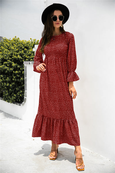 Printed Puff Sleeve Ruffle Maxi Dress - SHE BADDY© ONLINE WOMEN FASHION & CLOTHING STORE