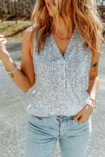 Sequin Button Front V-Neck Tank - SHE BADDY© ONLINE WOMEN FASHION & CLOTHING STORE