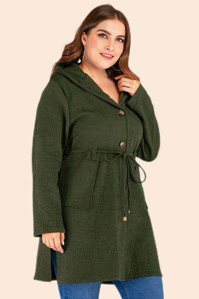 Plus Size Drawstring Waist Hooded Cardigan with Pockets - SHE BADDY© ONLINE WOMEN FASHION & CLOTHING STORE