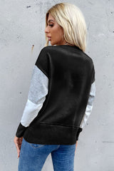 Color Block Ribbed Trim Round Neck Knit Pullover - SHE BADDY© ONLINE WOMEN FASHION & CLOTHING STORE