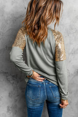 Leopard Sequin Round Neck Long Sleeve Top - SHE BADDY© ONLINE WOMEN FASHION & CLOTHING STORE