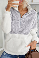 Plus Size Half Zipper Fleece Sweatshirt with Pocket - SHE BADDY© ONLINE WOMEN FASHION & CLOTHING STORE