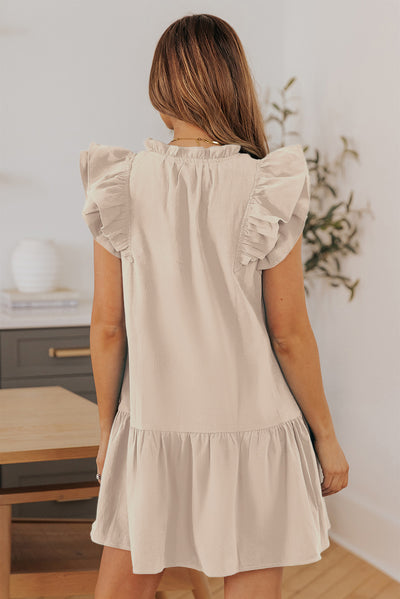 Ruffle Shoulder Tie-Neck Tiered Dress - SHE BADDY© ONLINE WOMEN FASHION & CLOTHING STORE