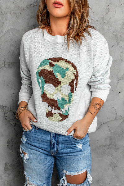 Skull Graphic Drop Shoulder Sweater - SHE BADDY© ONLINE WOMEN FASHION & CLOTHING STORE