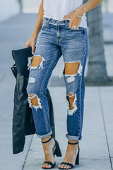 Distressed Frayed Trim Straight Leg Jeans - SHE BADDY© ONLINE WOMEN FASHION & CLOTHING STORE