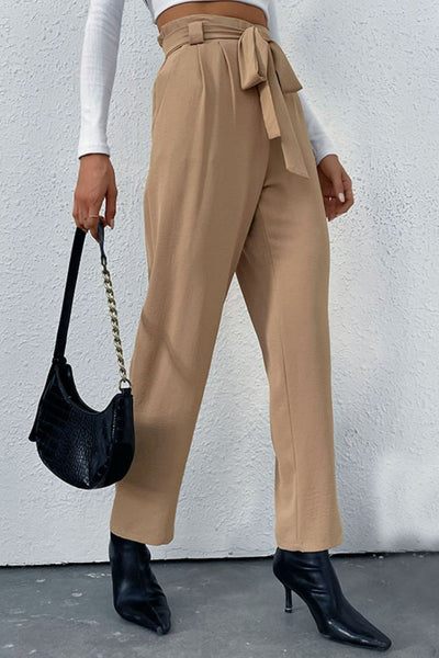 Belted Straight Leg Pants with Pockets - SHE BADDY© ONLINE WOMEN FASHION & CLOTHING STORE