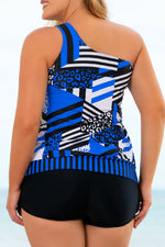 Plus Size Patchwork Tied One-Shoulder Tankini Set - SHE BADDY© ONLINE WOMEN FASHION & CLOTHING STORE