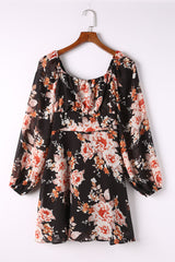 Floral Tied Balloon Sleeve Dress - SHE BADDY© ONLINE WOMEN FASHION & CLOTHING STORE