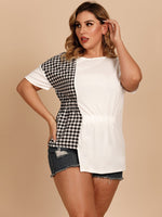 Plus Size Gingham Color Block Asymmetrical T-Shirt - SHE BADDY© ONLINE WOMEN FASHION & CLOTHING STORE