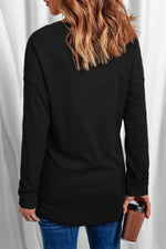 Heart Contrast V-Neck Long Sleeve Tee - SHE BADDY© ONLINE WOMEN FASHION & CLOTHING STORE