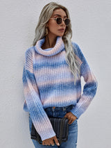 Rainbow Rib-Knit Turtleneck Drop Shoulder Sweater - SHE BADDY© ONLINE WOMEN FASHION & CLOTHING STORE