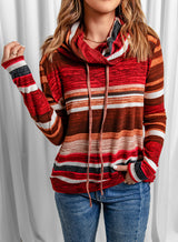 Striped Cowl Neck Tunic Sweatshirt - SHE BADDY© ONLINE WOMEN FASHION & CLOTHING STORE