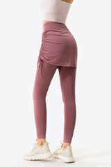 Drawstring Ruched Faux Layered Yoga Leggings - SHE BADDY© ONLINE WOMEN FASHION & CLOTHING STORE