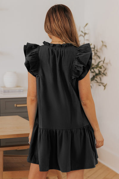 Ruffle Shoulder Tie-Neck Tiered Dress - SHE BADDY© ONLINE WOMEN FASHION & CLOTHING STORE