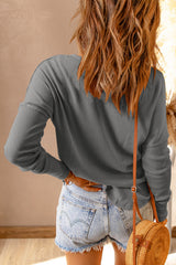 Half Button Waffle Knit Long Sleeve Top - SHE BADDY© ONLINE WOMEN FASHION & CLOTHING STORE