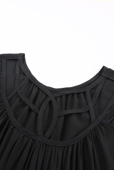 Strappy Neck Spliced Lace Eyelash Trim Blouse - SHE BADDY© ONLINE WOMEN FASHION & CLOTHING STORE