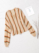 Striped Lace-Up Knit Top - SHE BADDY© ONLINE WOMEN FASHION & CLOTHING STORE