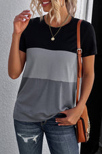 Color Block Side Slit Round Neck T-Shirt - SHE BADDY© ONLINE WOMEN FASHION & CLOTHING STORE