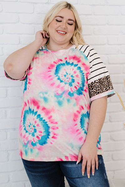 Plus Size Tie-Dye Mixed Print Raglan Sleeve T-Shirt - SHE BADDY© ONLINE WOMEN FASHION & CLOTHING STORE