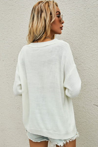 Button Detail Boat Neck Sweater - SHE BADDY© ONLINE WOMEN FASHION & CLOTHING STORE