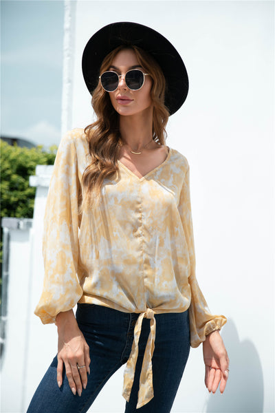 Tie-Dye Tied Balloon Sleeve Blouse - SHE BADDY© ONLINE WOMEN FASHION & CLOTHING STORE