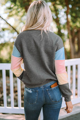 Color Block Ribbed Trim Sweatshirt - SHE BADDY© ONLINE WOMEN FASHION & CLOTHING STORE