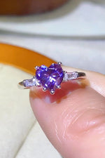 1 Carat Moissanite Heart-Shaped Platinum-Plated Ring in Purple - SHE BADDY© ONLINE WOMEN FASHION & CLOTHING STORE