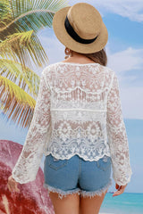 Buttoned Sheer Lace Cover Up - SHE BADDY© ONLINE WOMEN FASHION & CLOTHING STORE
