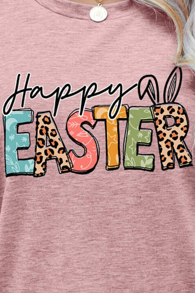 HAPPY EASTER Graphic Round Neck Tee Shirt - SHE BADDY© ONLINE WOMEN FASHION & CLOTHING STORE