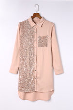 Sequin Button Front High-Low Shirt Dress - SHE BADDY© ONLINE WOMEN FASHION & CLOTHING STORE