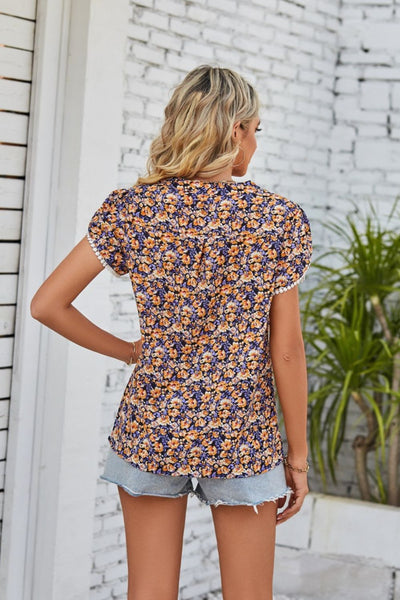 Floral Notched Neck Blouse - SHE BADDY© ONLINE WOMEN FASHION & CLOTHING STORE