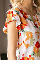 Floral Flutter Sleeve Round Neck Blouse - SHE BADDY© ONLINE WOMEN FASHION & CLOTHING STORE