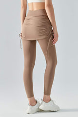 Drawstring Ruched Faux Layered Yoga Leggings - SHE BADDY© ONLINE WOMEN FASHION & CLOTHING STORE