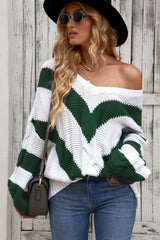 Chevron Cable-Knit V-Neck Tunic Sweater - SHE BADDY© ONLINE WOMEN FASHION & CLOTHING STORE