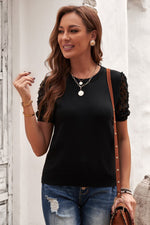 Applique Short Sleeve Knit Top - SHE BADDY© ONLINE WOMEN FASHION & CLOTHING STORE