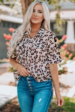 Leopard Button Front Short Sleeve Shirt with Breast Pockets - SHE BADDY© ONLINE WOMEN FASHION & CLOTHING STORE