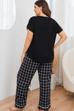 Plus Size V-Neck Top and Plaid Pants Lounge Set - SHE BADDY© ONLINE WOMEN FASHION & CLOTHING STORE