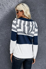 Striped Color Block Drawstring Zip Up Hoodie - SHE BADDY© ONLINE WOMEN FASHION & CLOTHING STORE