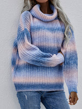 Rainbow Rib-Knit Turtleneck Drop Shoulder Sweater - SHE BADDY© ONLINE WOMEN FASHION & CLOTHING STORE