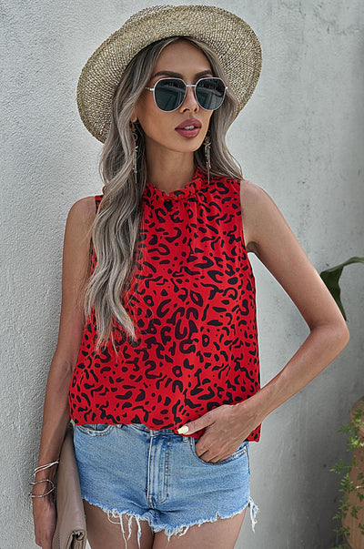 Leopard Print Ruffled Neck Tank Top - SHE BADDY© ONLINE WOMEN FASHION & CLOTHING STORE