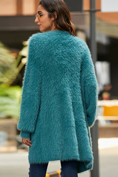 Open Front Fuzzy Cardigan with Pockets - SHE BADDY© ONLINE WOMEN FASHION & CLOTHING STORE