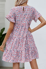 Ditsy Floral Flounce Sleeve Tiered Dress - SHE BADDY© ONLINE WOMEN FASHION & CLOTHING STORE