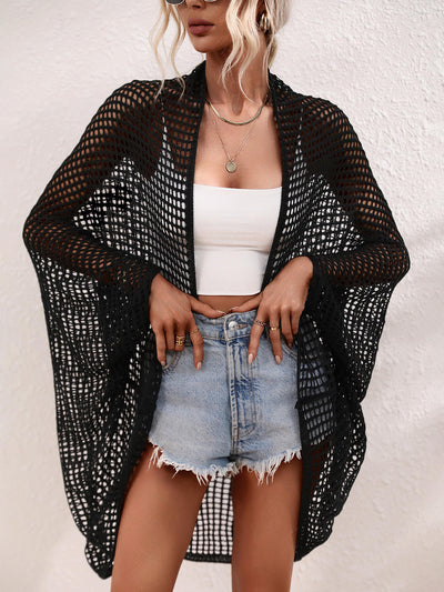 Openwork Open Front Longline Cover Up - SHE BADDY© ONLINE WOMEN FASHION & CLOTHING STORE