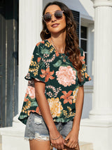 Floral Ruffled Flounce Sleeve Blouse - SHE BADDY© ONLINE WOMEN FASHION & CLOTHING STORE