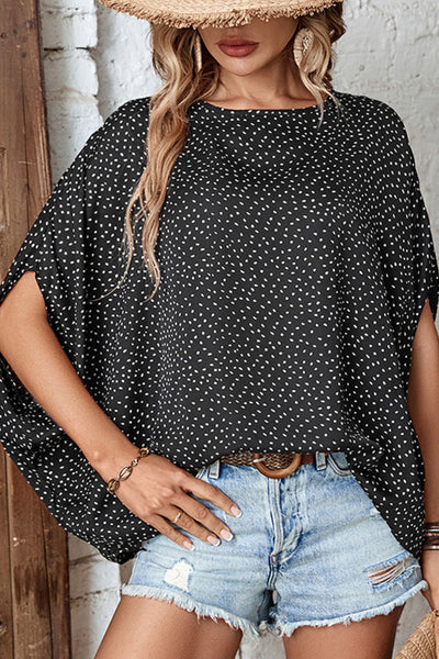 Printed Dolman Sleeve Round Neck Blouse - SHE BADDY© ONLINE WOMEN FASHION & CLOTHING STORE