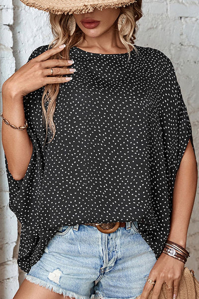 Printed Dolman Sleeve Round Neck Blouse - SHE BADDY© ONLINE WOMEN FASHION & CLOTHING STORE