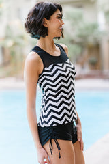 Full Size Chevron Print Ruched Tankini Set - SHE BADDY© ONLINE WOMEN FASHION & CLOTHING STORE