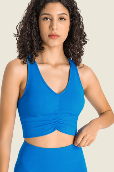 Gathered Detail Halter Neck Sports Bra - SHE BADDY© ONLINE WOMEN FASHION & CLOTHING STORE